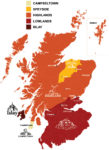 Mapa de las regiones de Whisky de Escocia